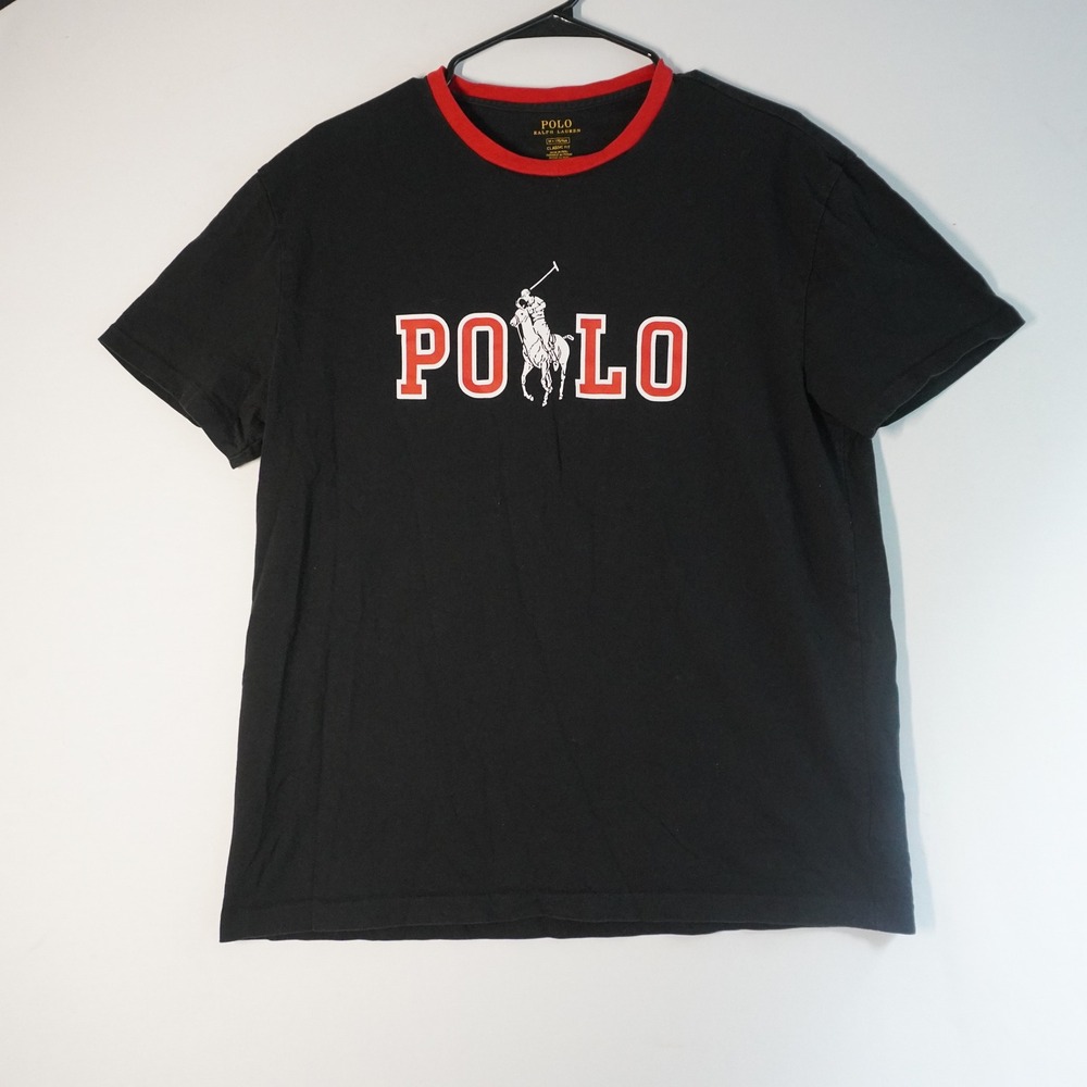 Polo Ralph Lauren Mens Classic Fit Crew Neck Black Red T‎ Shirt